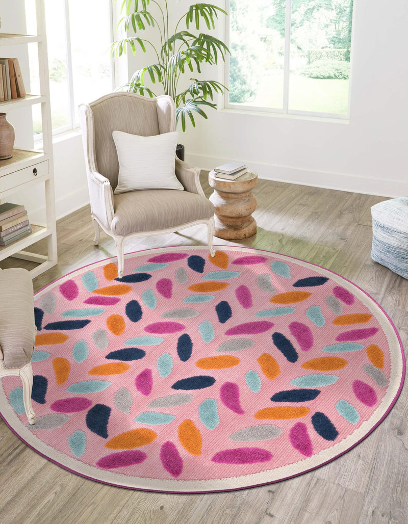 Bahama Breeze Outdoor Collection Area Rug - Nassau Round Pink  lifestyle 149