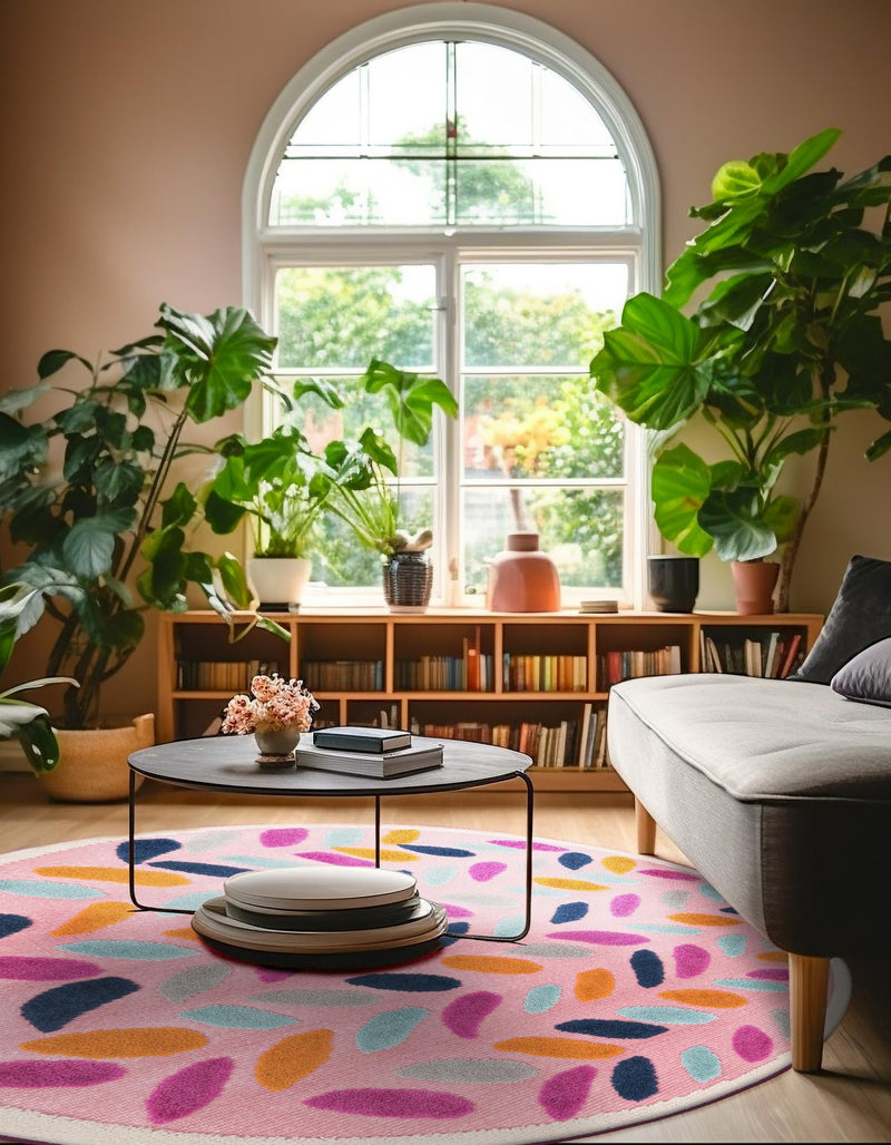 Bahama Breeze Outdoor Collection Area Rug - Nassau Round Pink  lifestyle 173