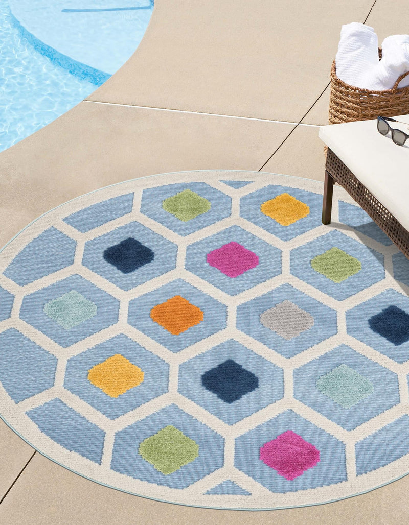 Bahama Breeze Outdoor Collection Area Rug -  Harbour Round Blue  lifestyle 59