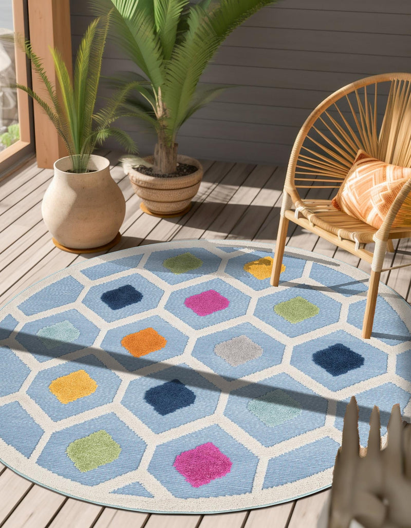 Bahama Breeze Outdoor Collection Area Rug -  Harbour Round Blue  lifestyle 111