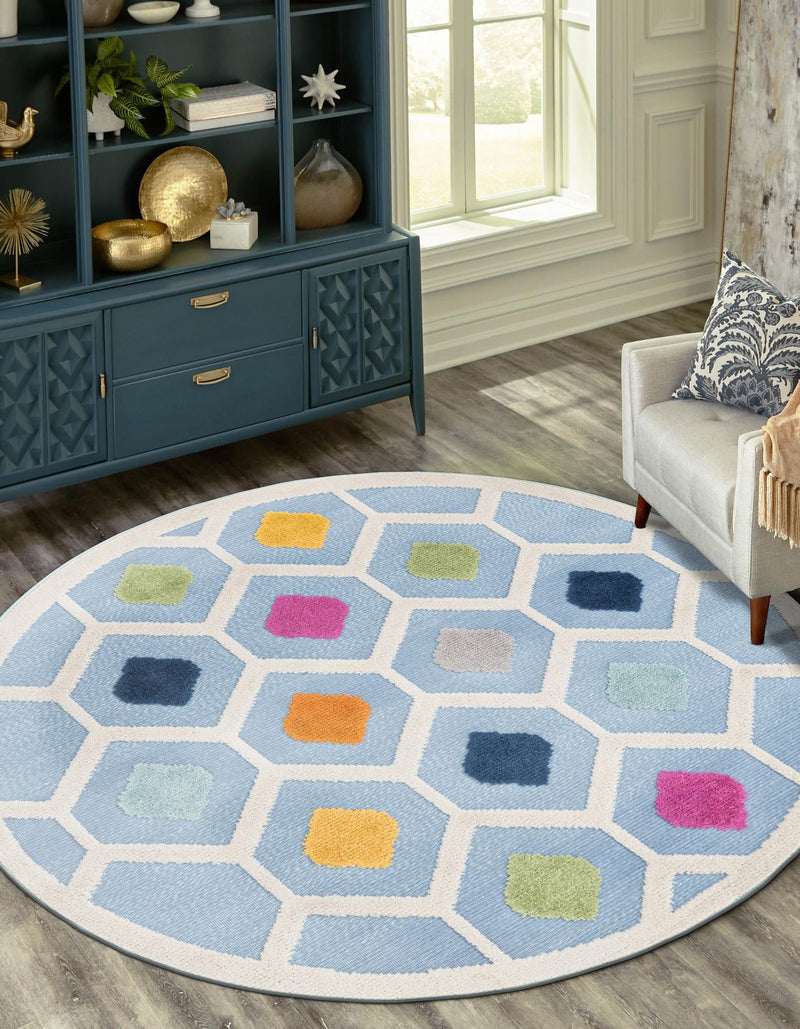 Bahama Breeze Outdoor Collection Area Rug -  Harbour Round Blue  lifestyle 123