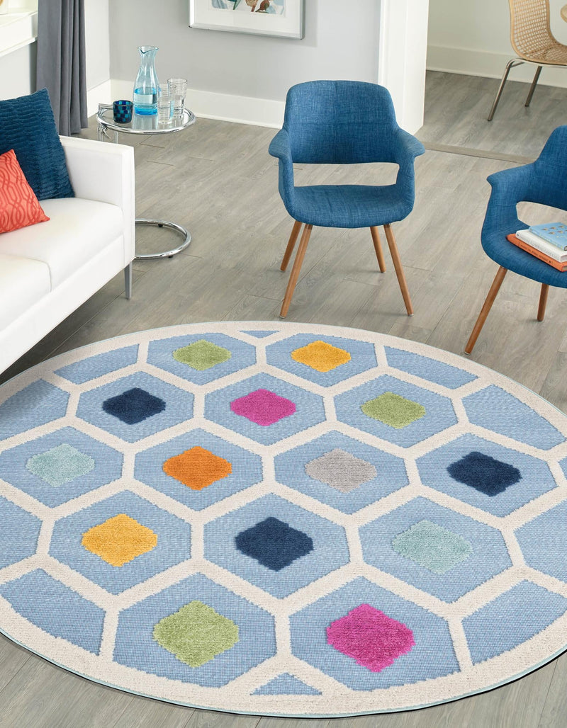Bahama Breeze Outdoor Collection Area Rug -  Harbour Round Blue  lifestyle 171