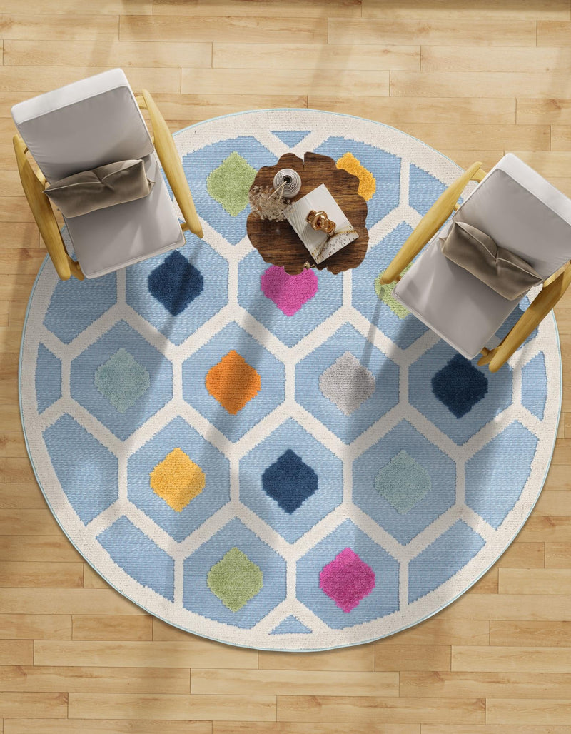 Bahama Breeze Outdoor Collection Area Rug -  Harbour Round Blue  lifestyle 195