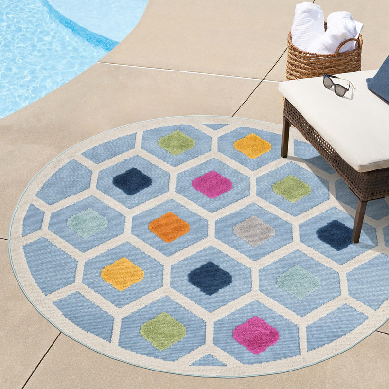 Bahama Breeze Outdoor Collection Area Rug -  Harbour Round Blue  lifestyle 102