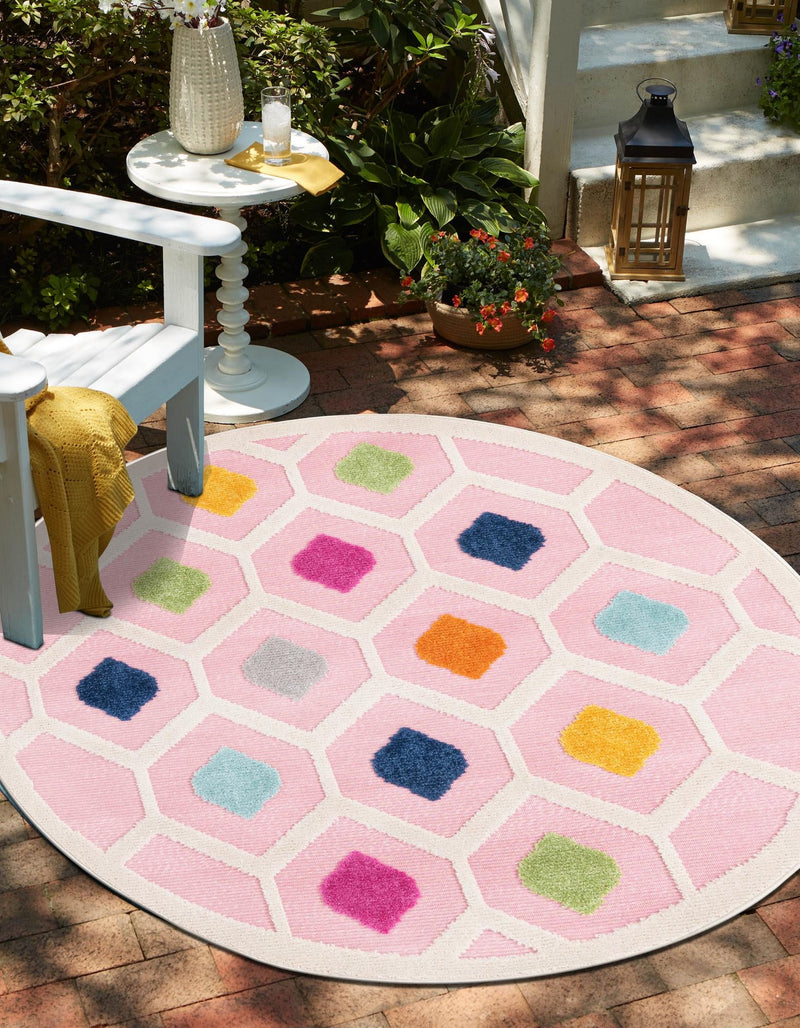 Bahama Breeze Outdoor Collection Area Rug -  Harbour Round Pink  lifestyle 126