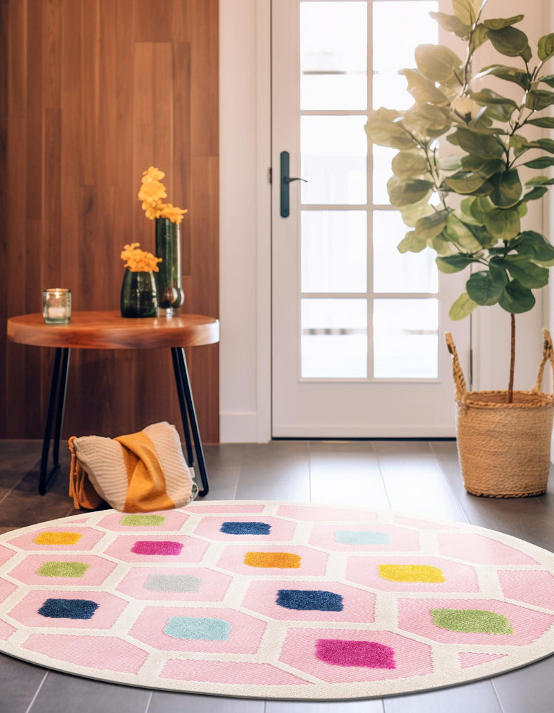 Bahama Breeze Outdoor Collection Area Rug -  Harbour Round Pink  lifestyle 174