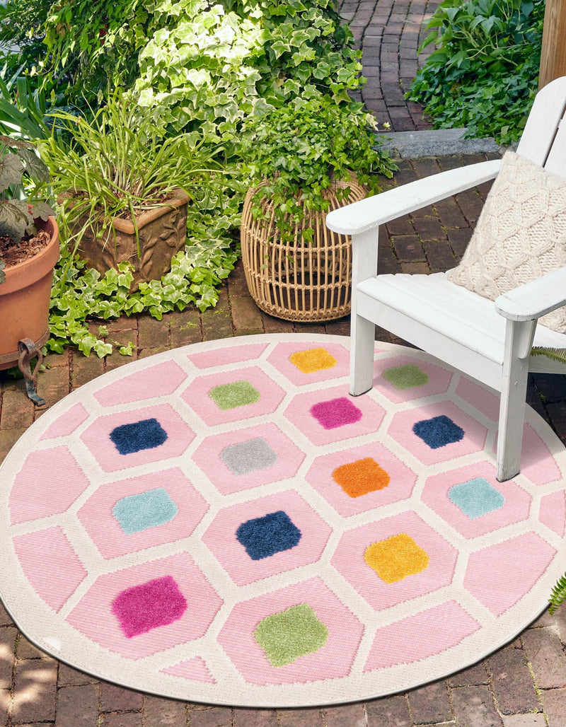 Bahama Breeze Outdoor Collection Area Rug -  Harbour Round Pink  lifestyle 186