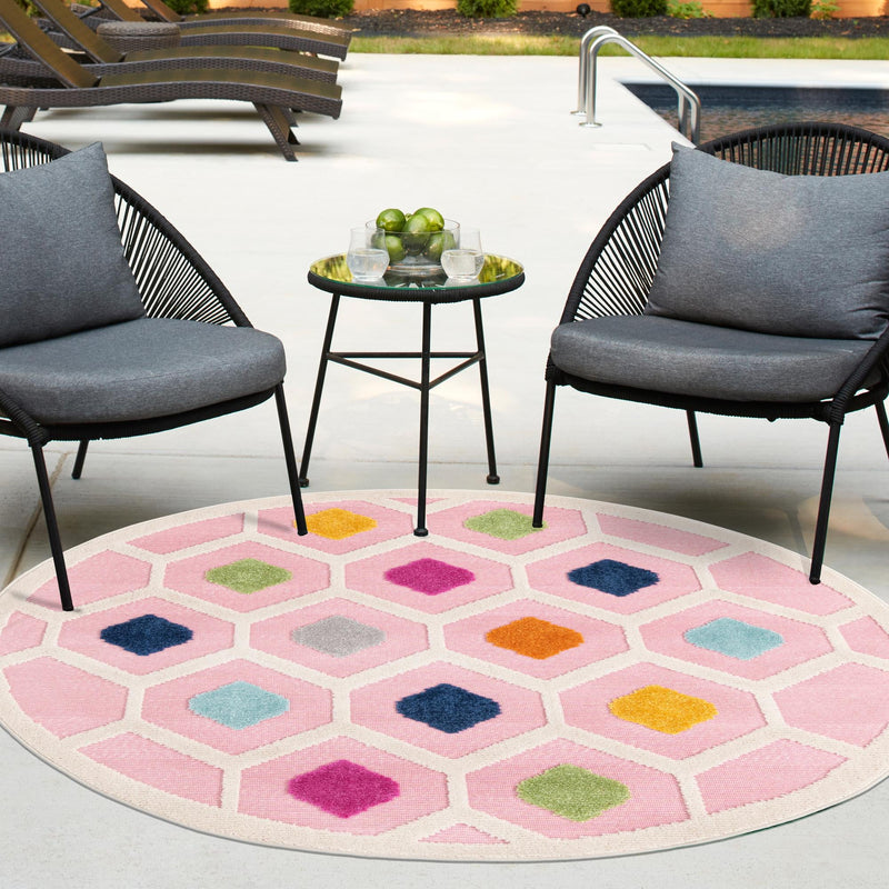 Bahama Breeze Outdoor Collection Area Rug -  Harbour Round Pink  lifestyle 113