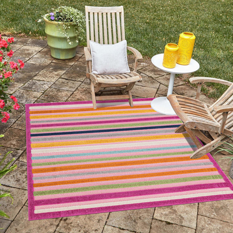 Bahama Breeze Outdoor Collection Area Rug -  Exuma Square Pink  lifestyle 79