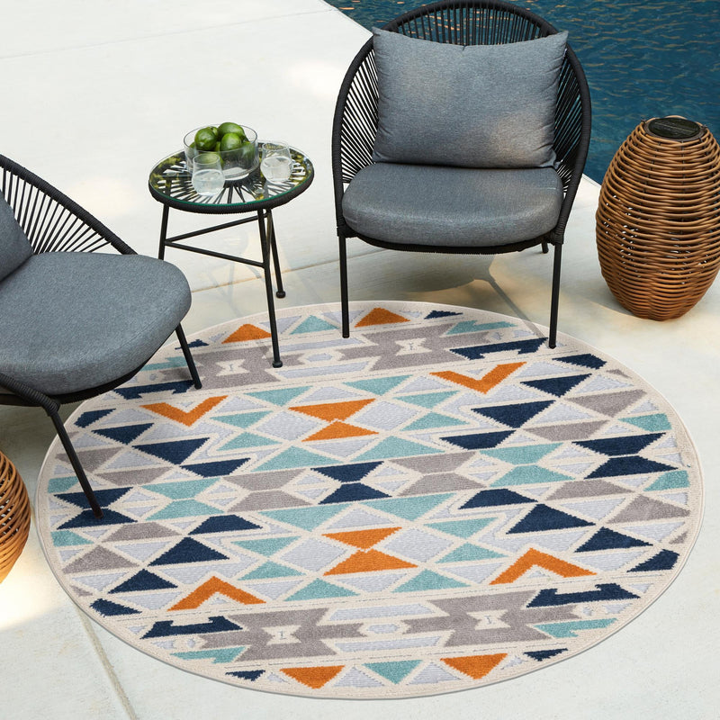 Bahama Breeze Outdoor Collection Area Rug -  Andros Round Gray  lifestyle 54
