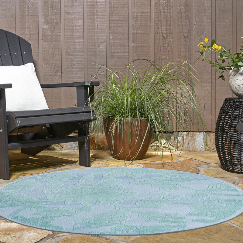 Bahama Breeze Outdoor Collection Area Rug -  Eleuthera Round Navy Blue  lifestyle 100