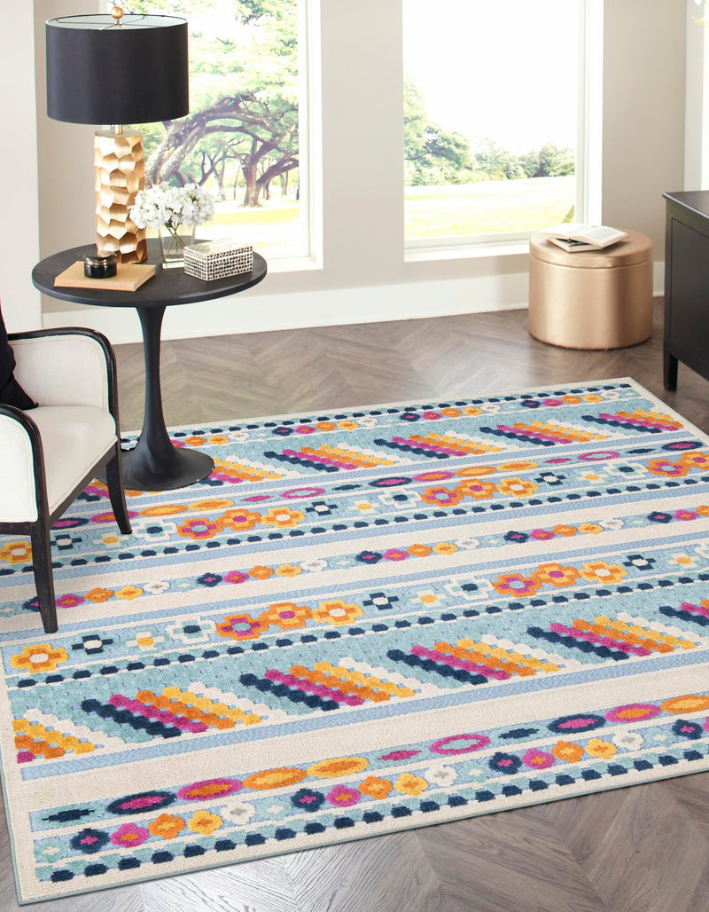 Bahama Breeze Outdoor Collection Area Rug -  Bimini Square Blue  lifestyle 137