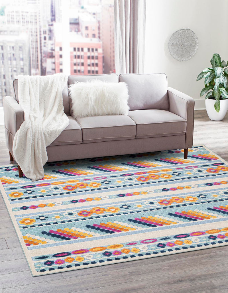 Bahama Breeze Outdoor Collection Area Rug -  Bimini Square Blue  lifestyle 153