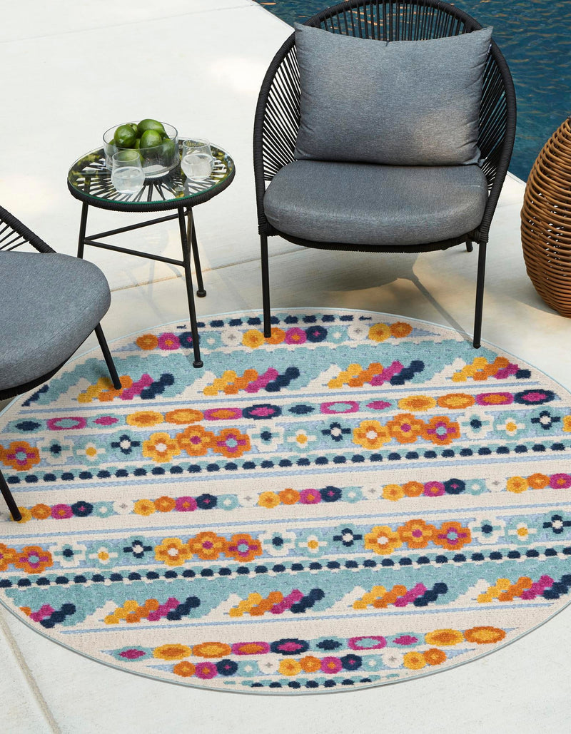 Bahama Breeze Outdoor Collection Area Rug -  Bimini Round Blue  lifestyle 49