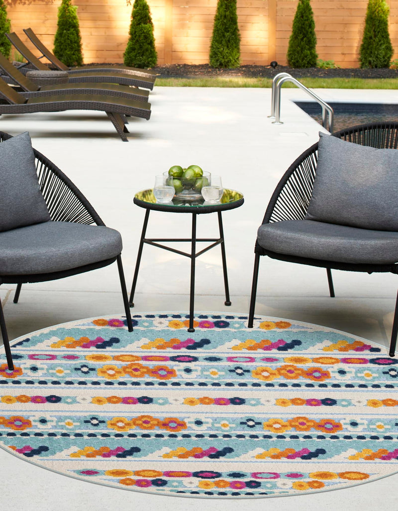 Bahama Breeze Outdoor Collection Area Rug -  Bimini Round Blue  lifestyle 54