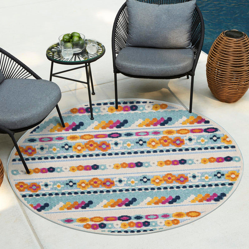 Bahama Breeze Outdoor Collection Area Rug -  Bimini Round Blue  lifestyle 109