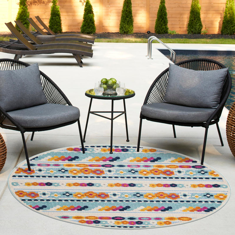 Bahama Breeze Outdoor Collection Area Rug -  Bimini Round Blue  lifestyle 114