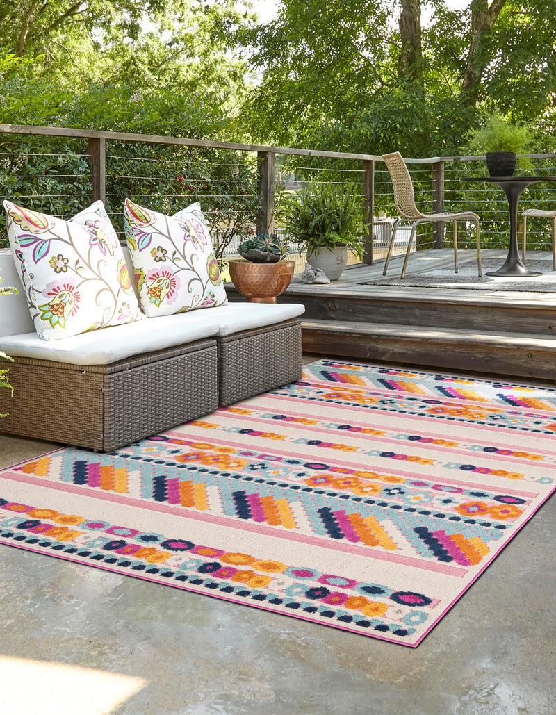 Bahama Breeze Outdoor Collection Area Rug -  Bimini Rectangle Pink  lifestyle 9