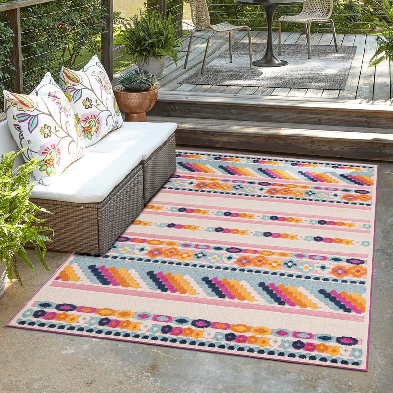 Bahama Breeze Outdoor Collection Area Rug -  Bimini Rectangle Pink  lifestyle 40
