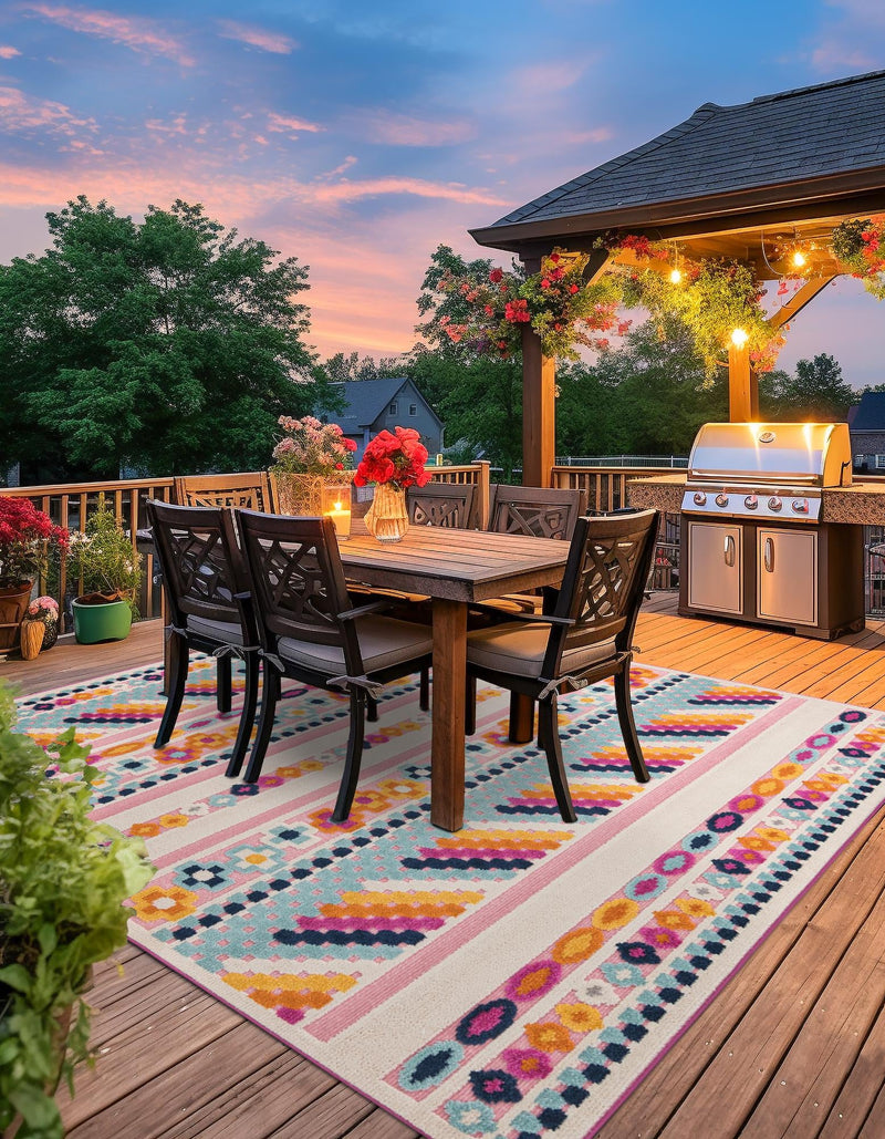 Bahama Breeze Outdoor Collection Area Rug -  Bimini Square Pink  lifestyle 110