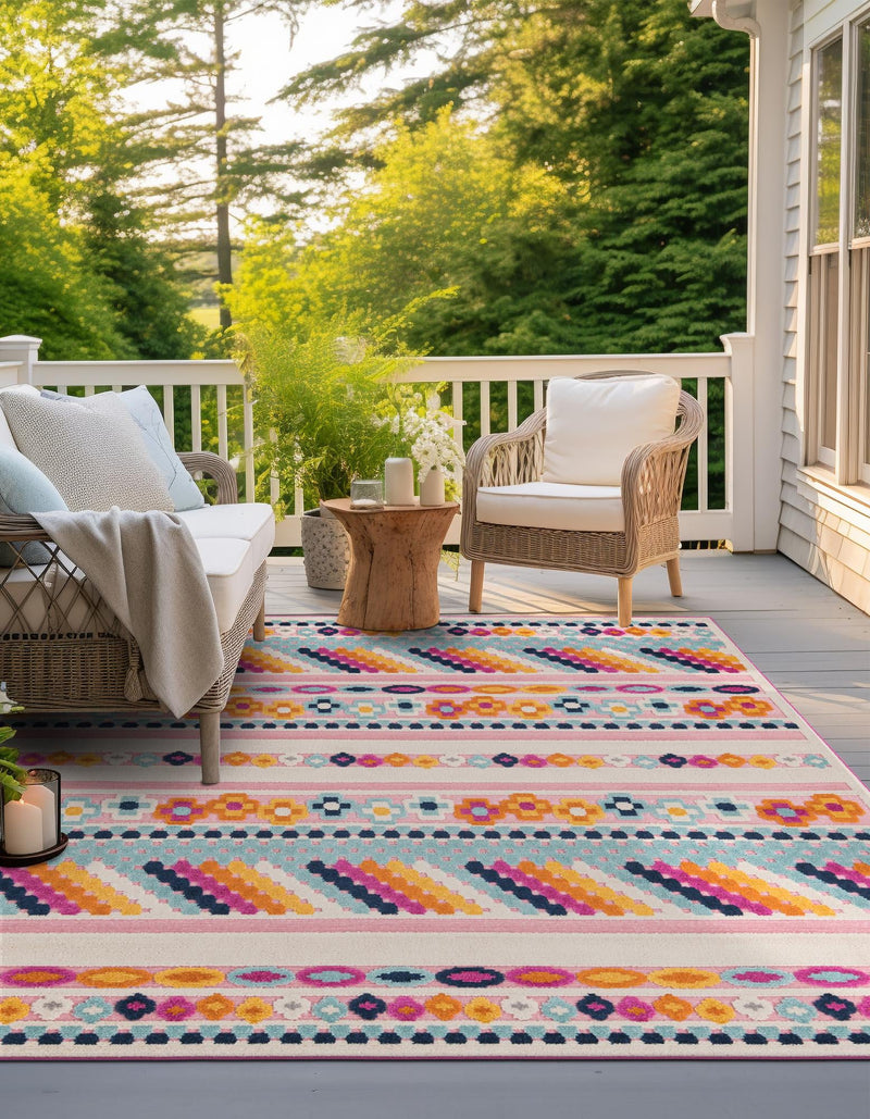 Bahama Breeze Outdoor Collection Area Rug -  Bimini Square Pink  lifestyle 124