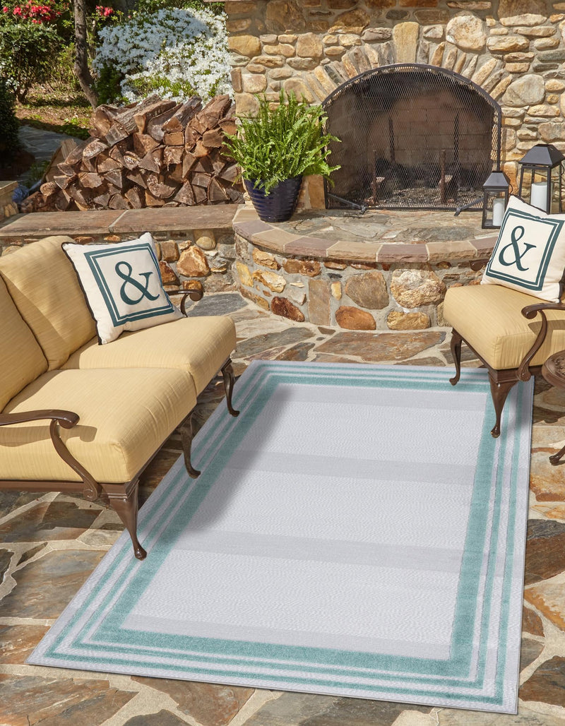 Bahama Breeze Outdoor Collection Area Rug -  Abaco Rectangle Gray Teal  lifestyle 12