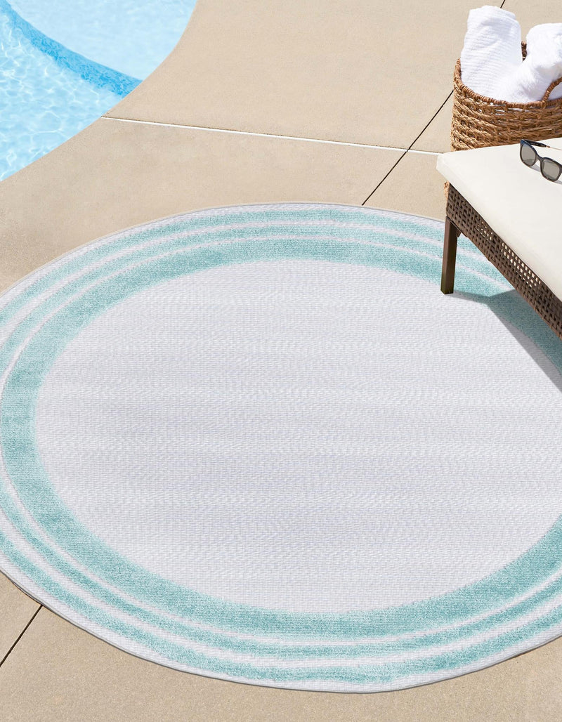 Bahama Breeze Outdoor Collection Area Rug -  Abaco Round Gray Teal  lifestyle 33