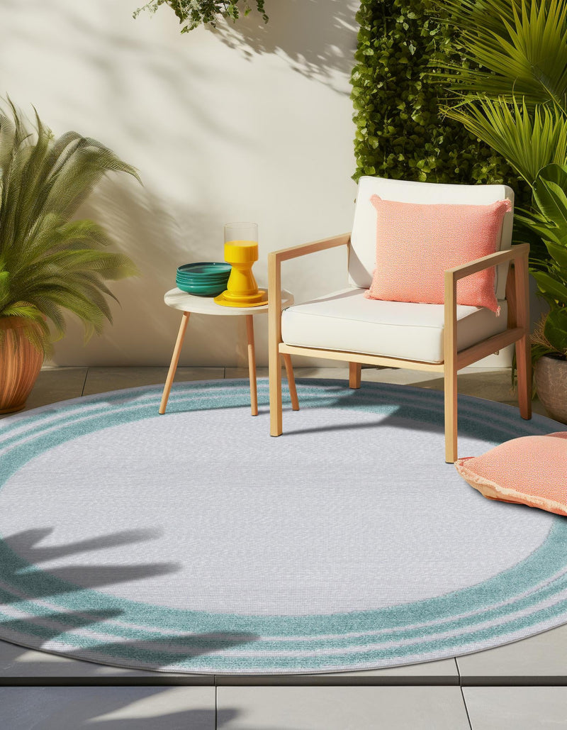Bahama Breeze Outdoor Collection Area Rug -  Abaco Round Gray Teal  lifestyle 91