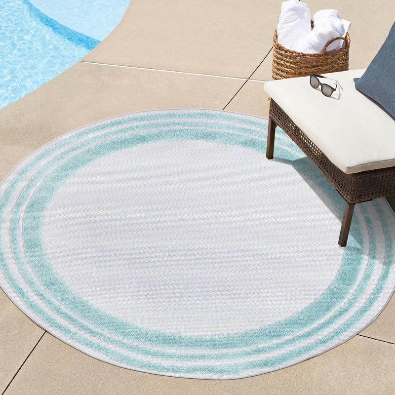 Bahama Breeze Outdoor Collection Area Rug -  Abaco Round Gray Teal  lifestyle 93