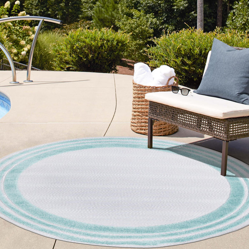 Bahama Breeze Outdoor Collection Area Rug -  Abaco Round Gray Teal  lifestyle 98