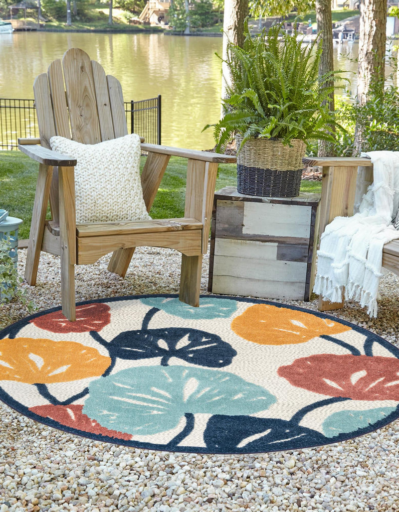 Caribbean Terrace Collection Area Rug -  Grenada Round Ivory  lifestyle 44