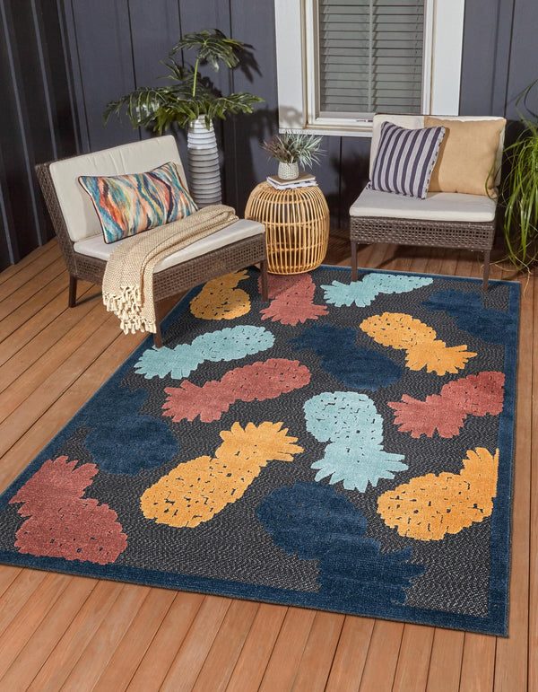 Caribbean Terrace Collection Area Rug -  Nevis Rectangle Black  lifestyle 2