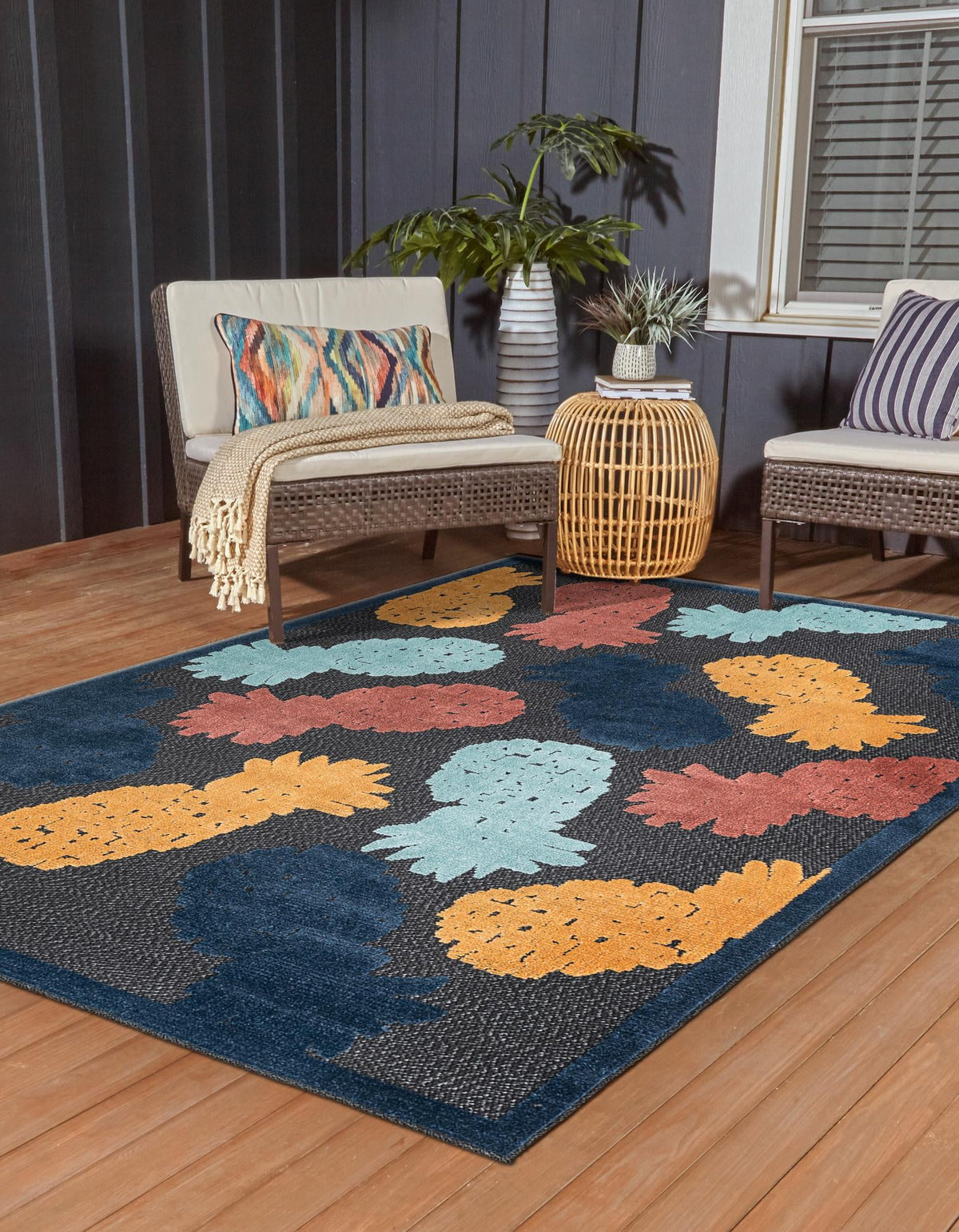 Caribbean Terrace Collection Area Rug -  Nevis Rectangle Black  lifestyle 3