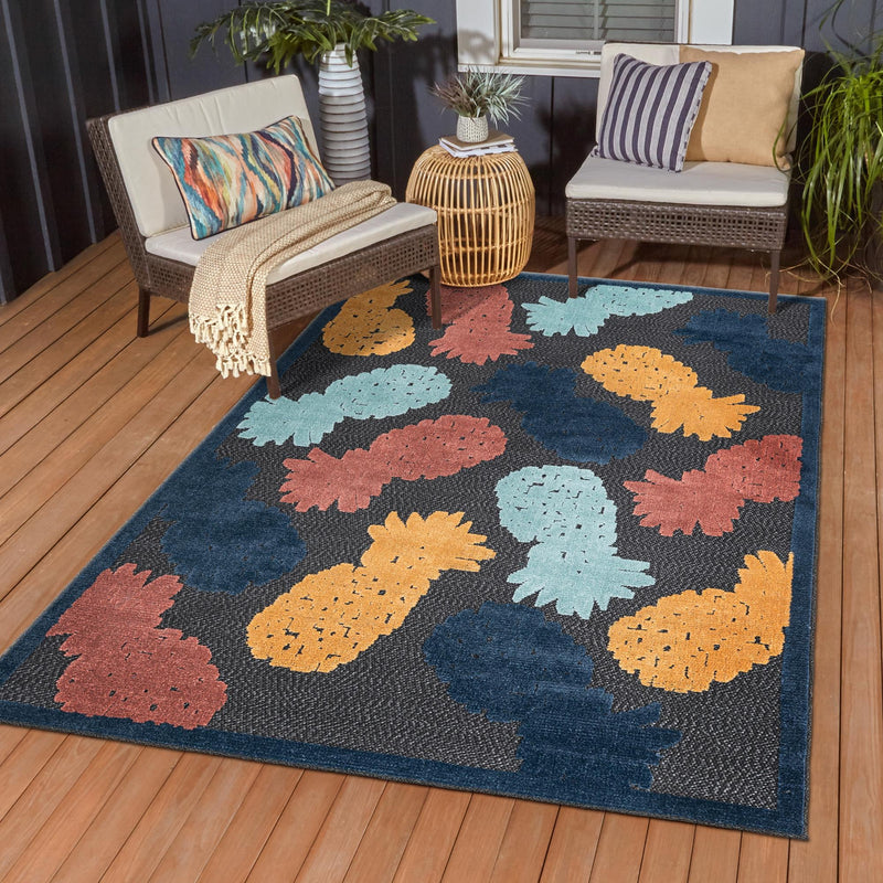 Caribbean Terrace Collection Area Rug -  Nevis Rectangle Black  lifestyle 14