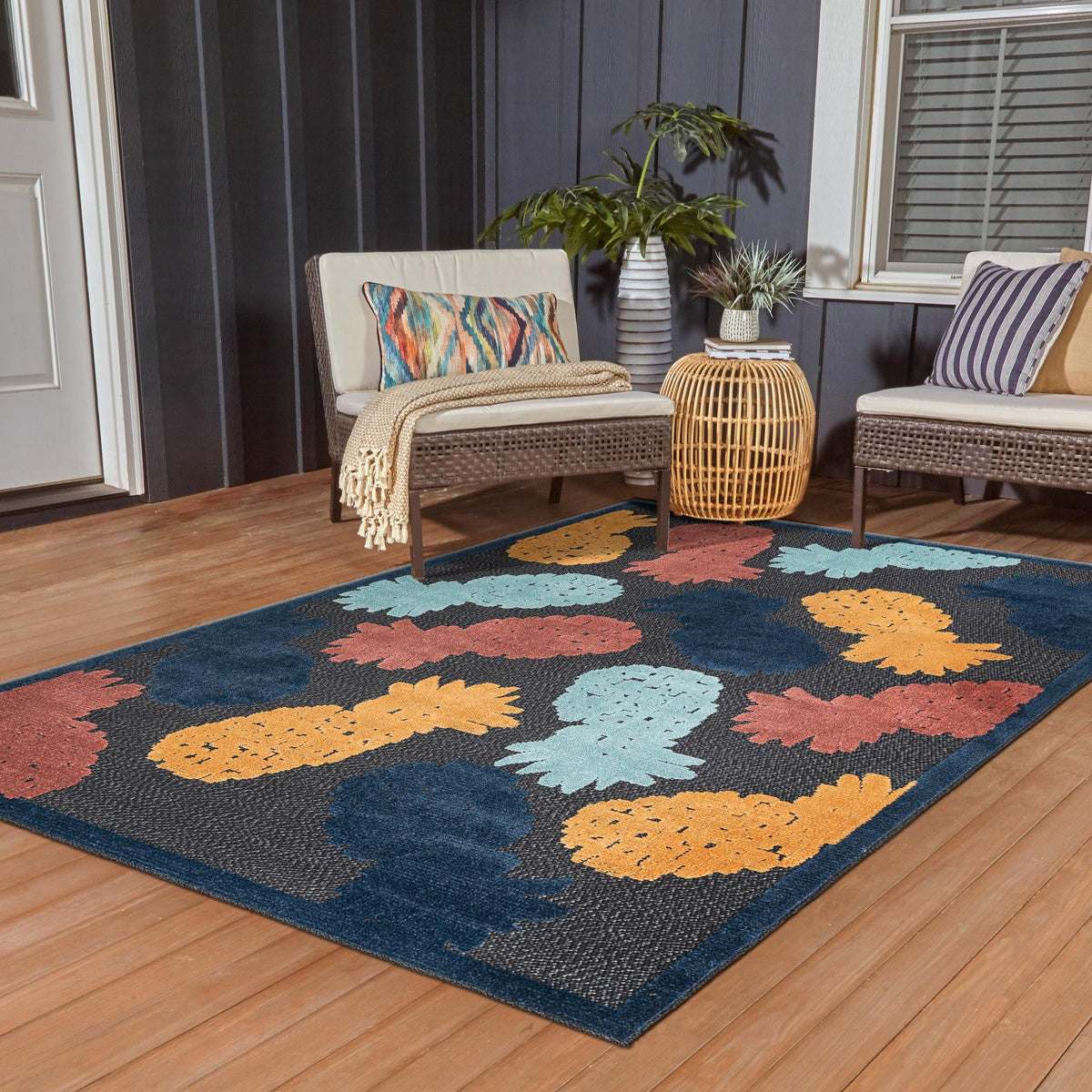 Caribbean Terrace Collection Area Rug -  Nevis Rectangle Black  lifestyle 15