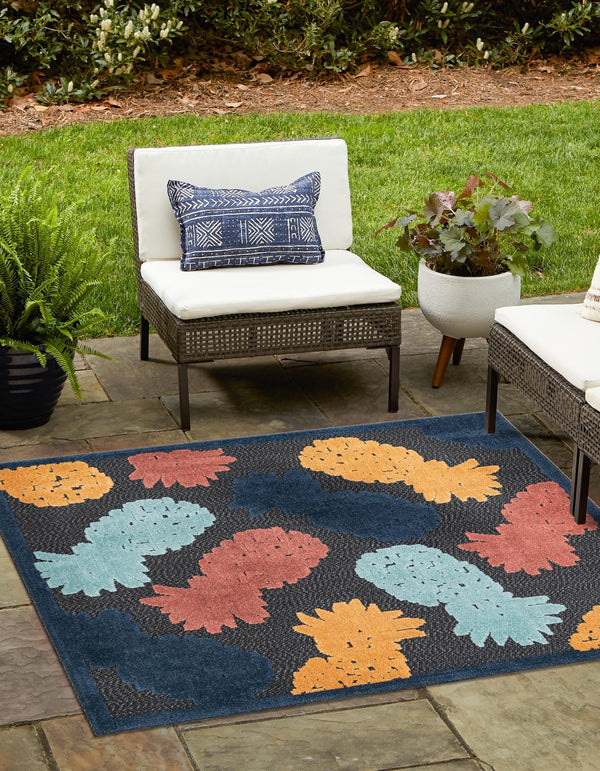 Caribbean Terrace Collection Area Rug -  Nevis Square Black  lifestyle 21