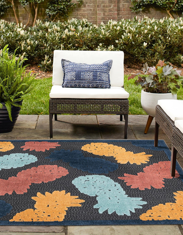 Caribbean Terrace Collection Area Rug -  Nevis Square Black  lifestyle 26