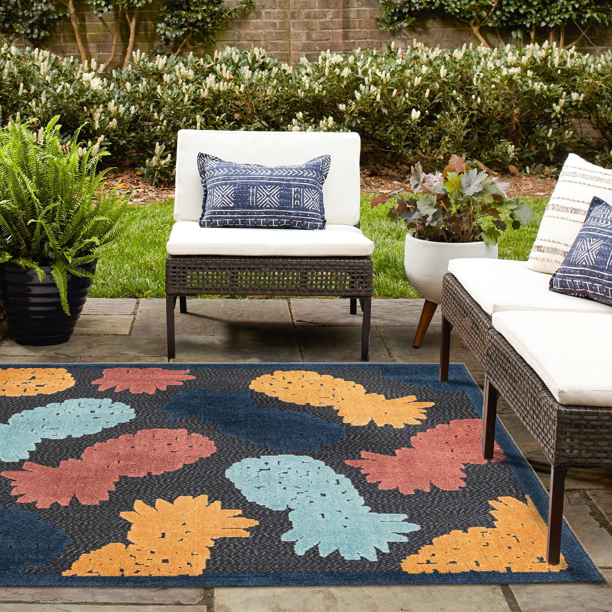 Caribbean Terrace Collection Area Rug -  Nevis Square Black  lifestyle 84