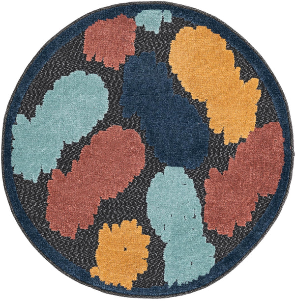 Caribbean Terrace Collection Area Rug -  Nevis Round Black  lifestyle 17