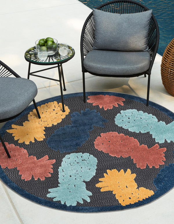 Caribbean Terrace Collection Area Rug -  Nevis Round Black  lifestyle 22