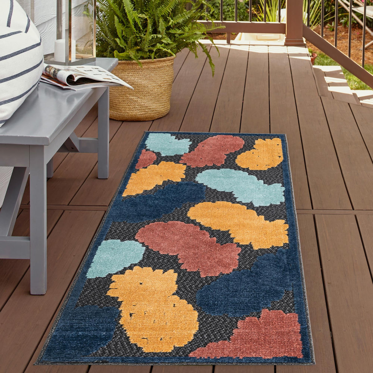 Caribbean Terrace Collection Area Rug -  Nevis Runner Black  lifestyle 85