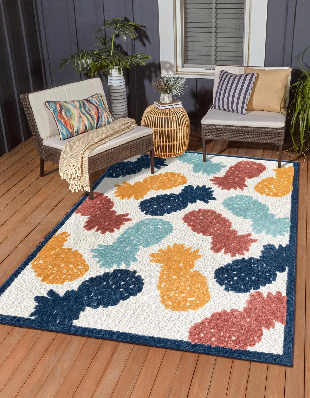 Caribbean Terrace Collection Area Rug -  Nevis Rectangle White  lifestyle 3