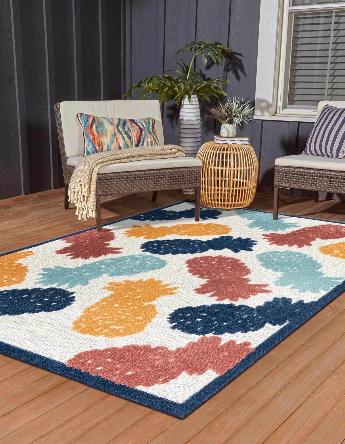 Caribbean Terrace Collection Area Rug -  Nevis Rectangle White  lifestyle 5