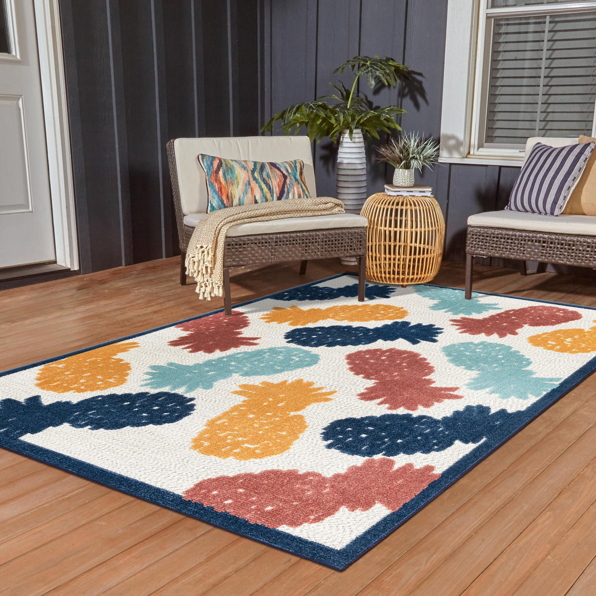 Caribbean Terrace Collection Area Rug -  Nevis Rectangle White  lifestyle 19