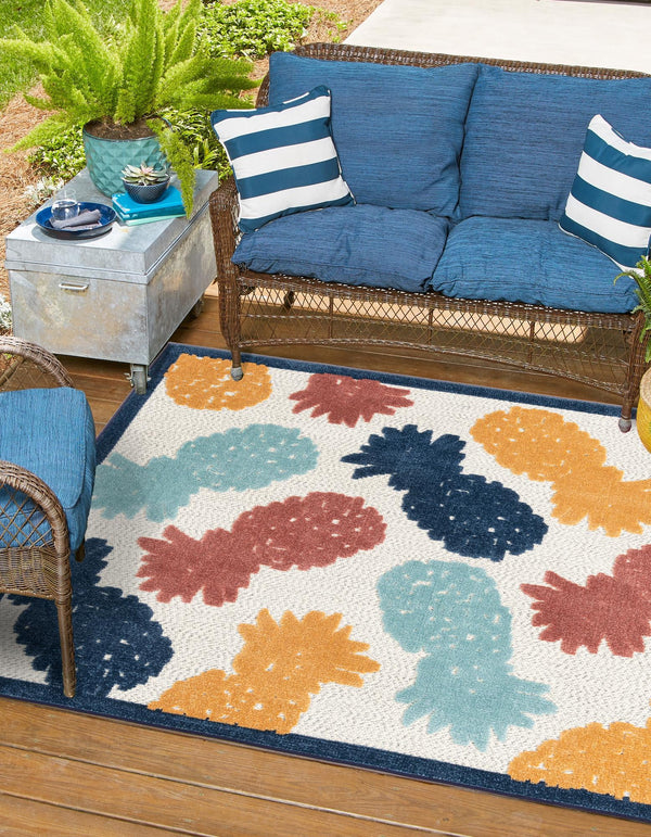 Caribbean Terrace Collection Area Rug -  Nevis Square White  lifestyle 30