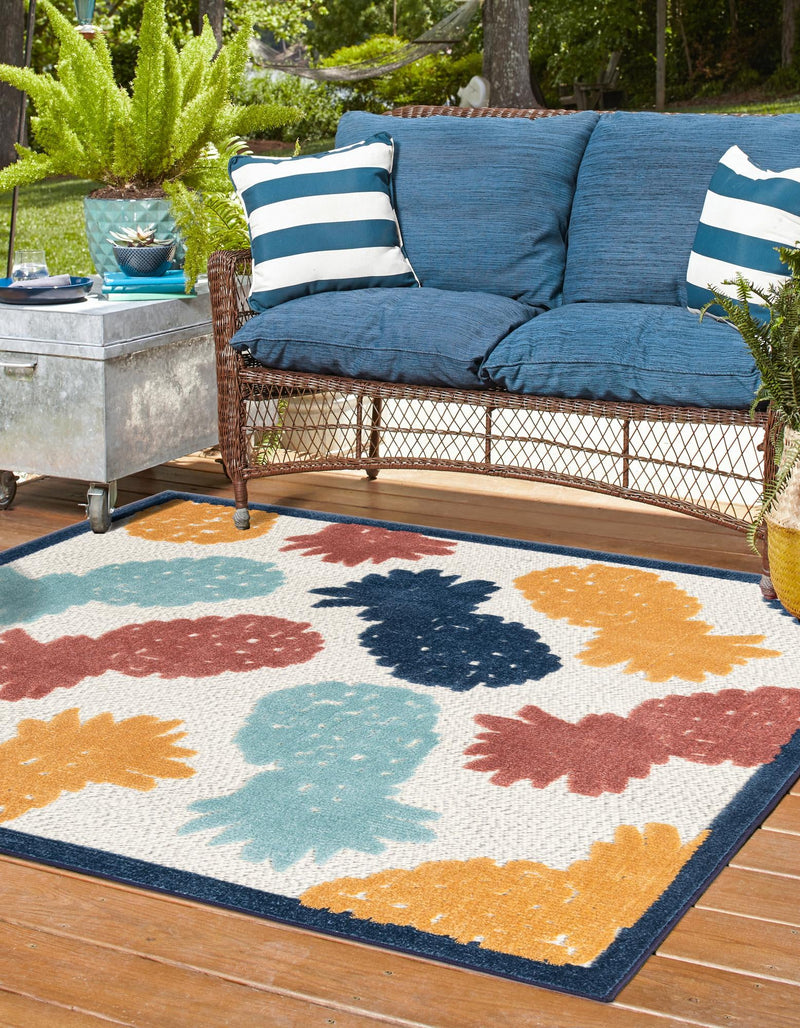 Caribbean Terrace Collection Area Rug -  Nevis Square White  lifestyle 36