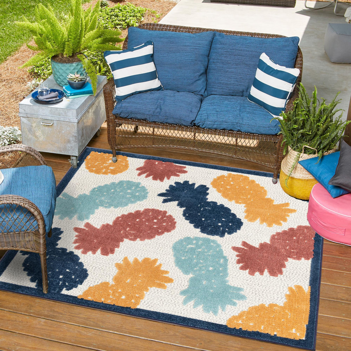 Caribbean Terrace Collection Area Rug -  Nevis Square White  lifestyle 54