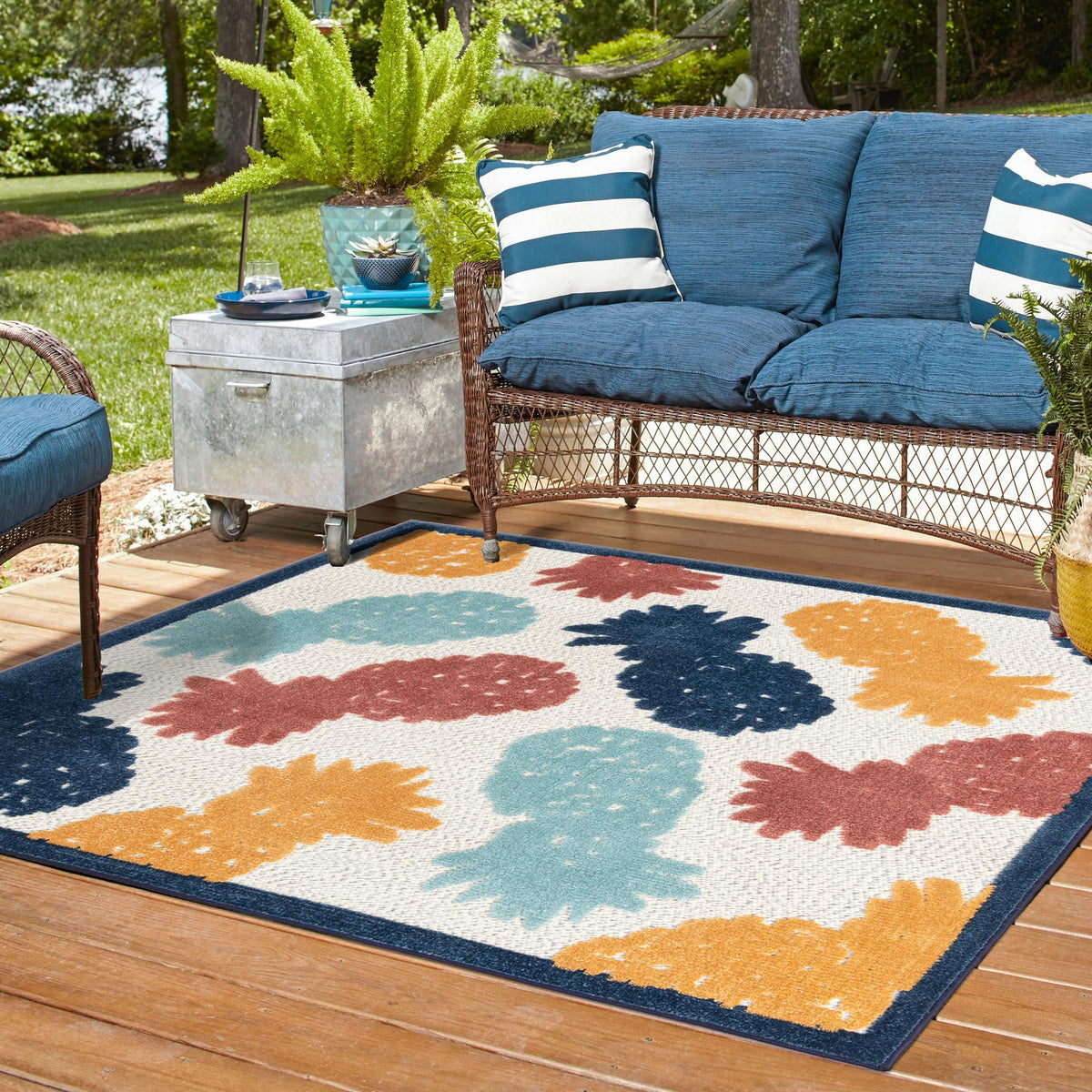 Caribbean Terrace Collection Area Rug -  Nevis Square White  lifestyle 58