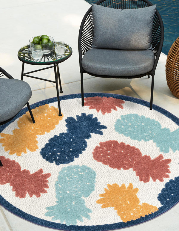 Caribbean Terrace Collection Area Rug -  Nevis Round White  lifestyle 24