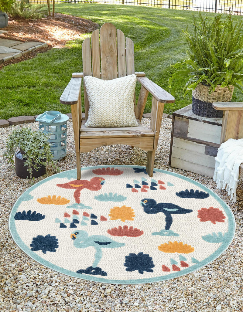 Caribbean Terrace Collection Area Rug -  StLucia Round White  lifestyle 20